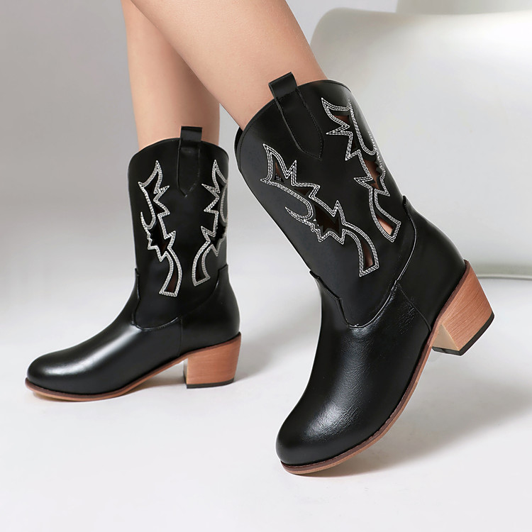 Boho Roman Sandals Low Top Chunky Mid Heel Slip On - Image 4