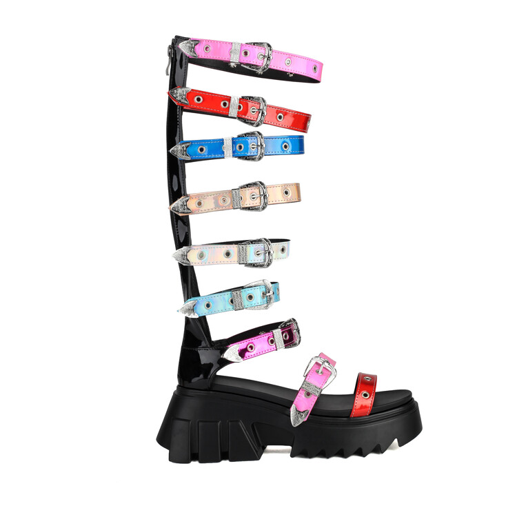 Colorful High Heel Platform Sandals with Buckle Strap - Image 4