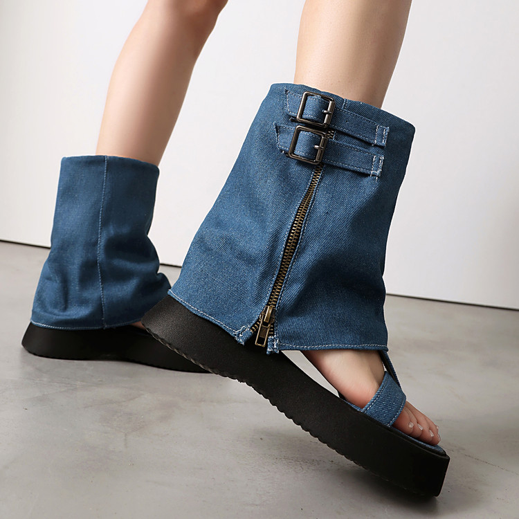Roman Sandals Denim Platform Slip-On Open Toe - Image 2