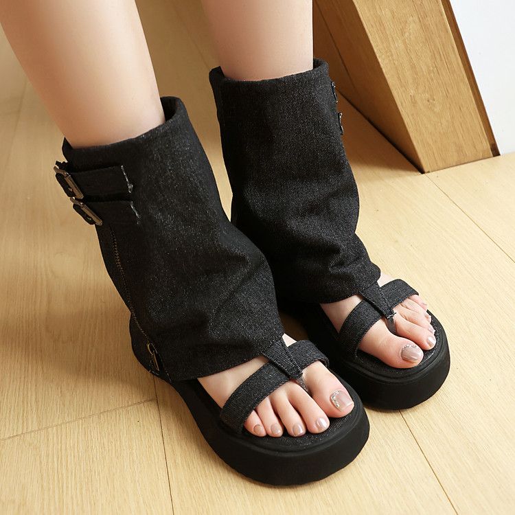 Roman Sandals Denim Platform Slip-On Open Toe - Image 4