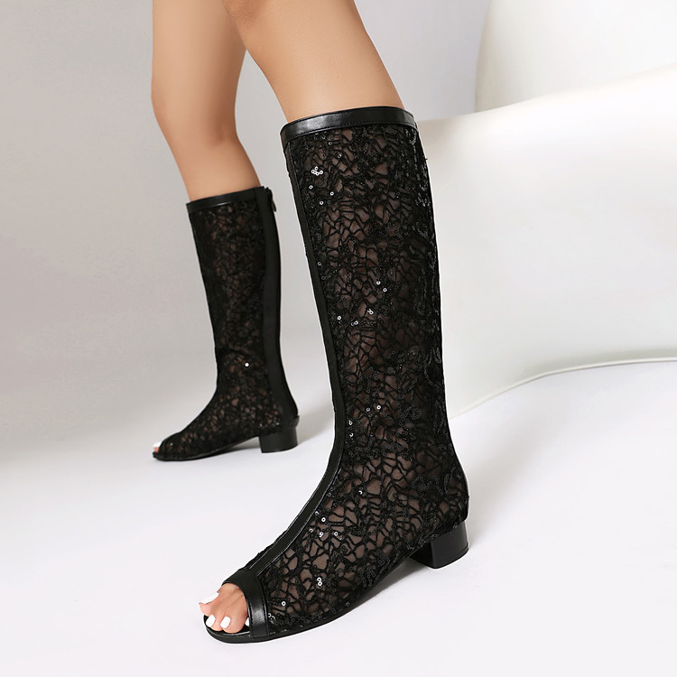 Roman Sandals High-Top Mesh Low Heel Chunky Zip - Image 3