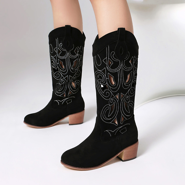 Roman Sandals with Embroidered Suede Upper and Chunky Mid Heel - Style k.html - Image 3