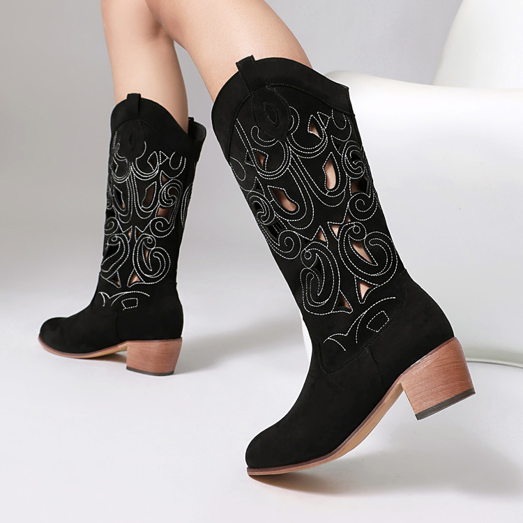 Roman Sandals with Embroidered Suede Upper and Chunky Mid Heel - Style k.html - Image 4