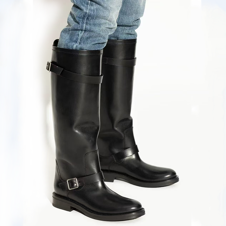 western-boots-for-women-and-men-black-leather-mid-heel-high-shaft-slip-on_1