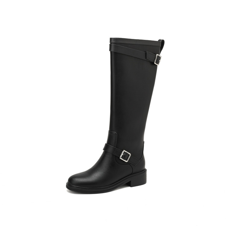 Western Boots for Women and Men Black Leather Mid Heel High Shaft Slip On - Image 5