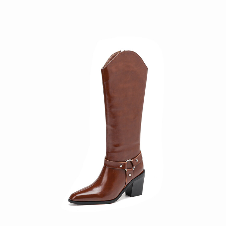 Western Boots for Women and Men Pointed Toe Chunky Heel Side Zip - Image 5