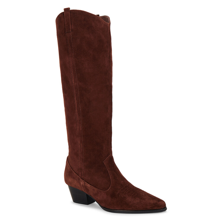 Western Boots Suede Mid Heel Chunky Heel Pointed Toe Slip-On