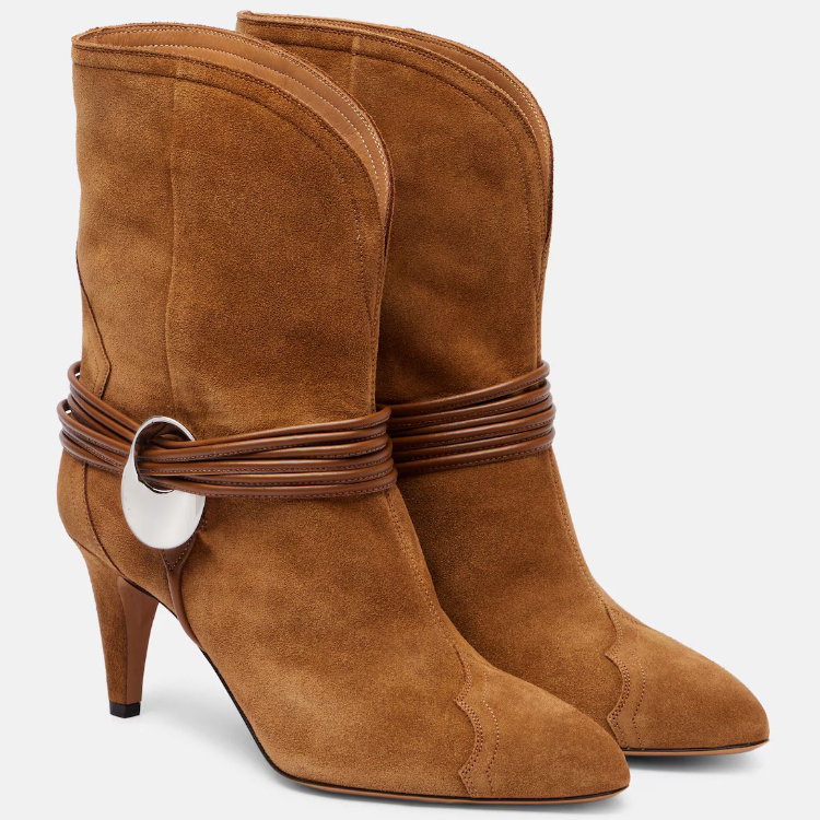 Western Boots with Embroidered Suede Finish and High Heel
