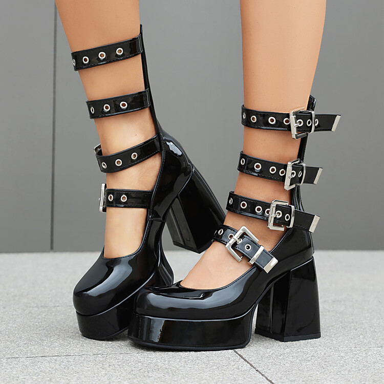 Women's High Heel Platform Sandals Boots with Buckle and Zipper
