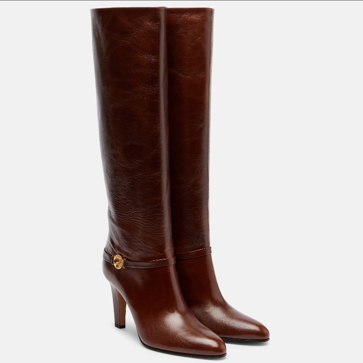 Women's High Heel Pointed Toe High Shaft Fashion Boots with Buckle and Metal Decoration