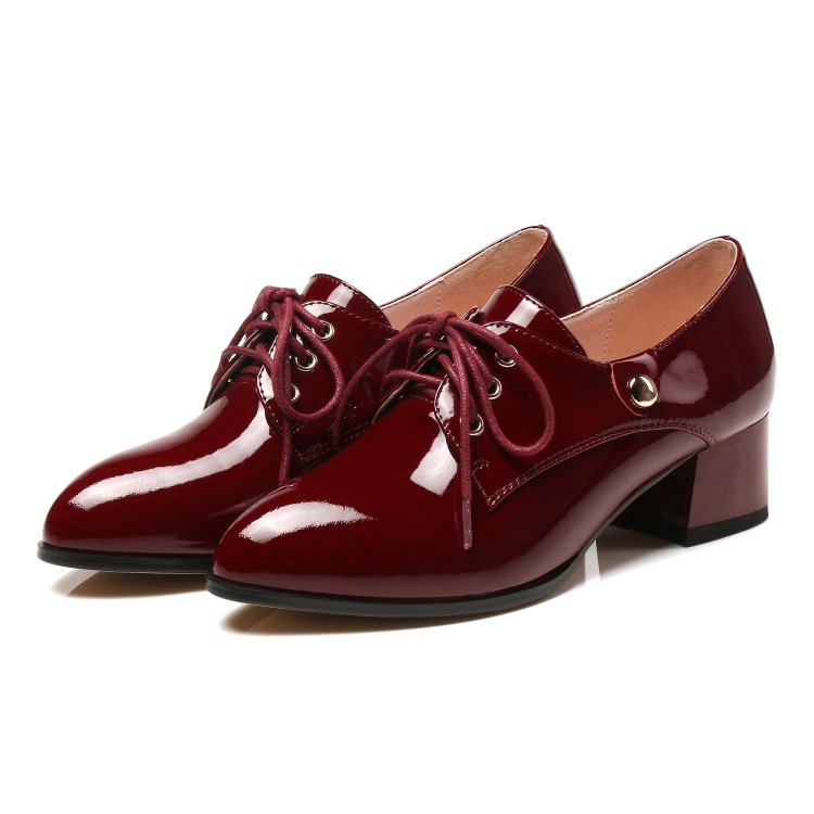 Women's Pointed Toe Lace-Up Mid Chunky Heel Shoes