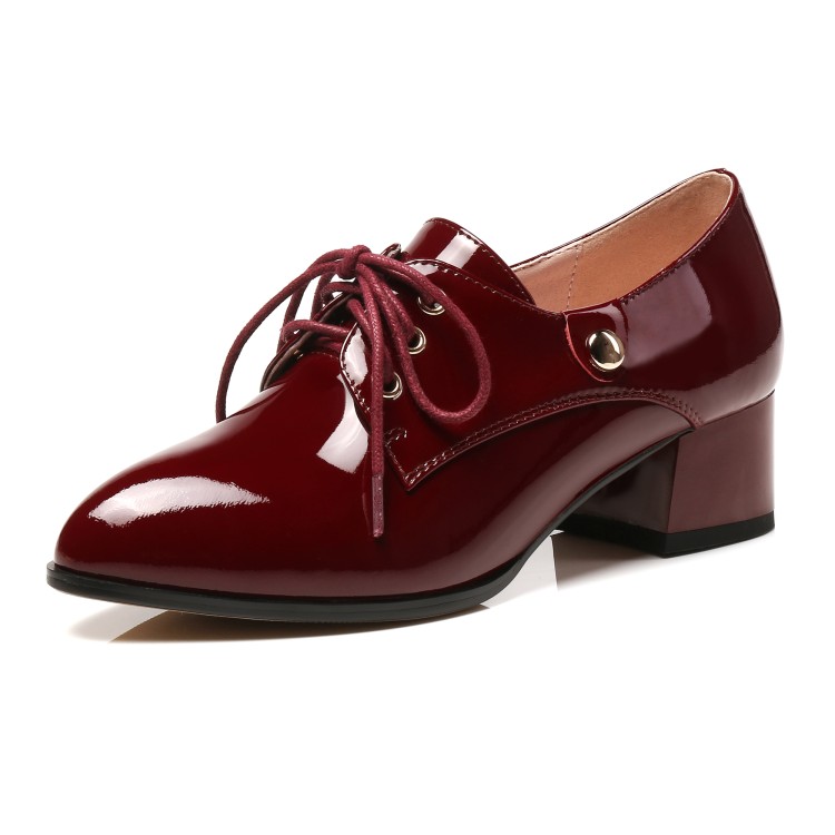 Women's Pointed Toe Lace-Up Mid Chunky Heel Shoes - Image 5