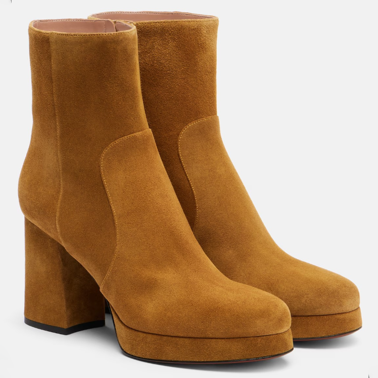 Women's Suede Ankle Boots with Side Zipper and Platform Heel