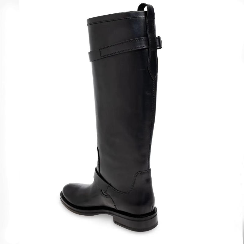 Women's Western Boots in Black Faux Leather with Buckle Detail - Image 4