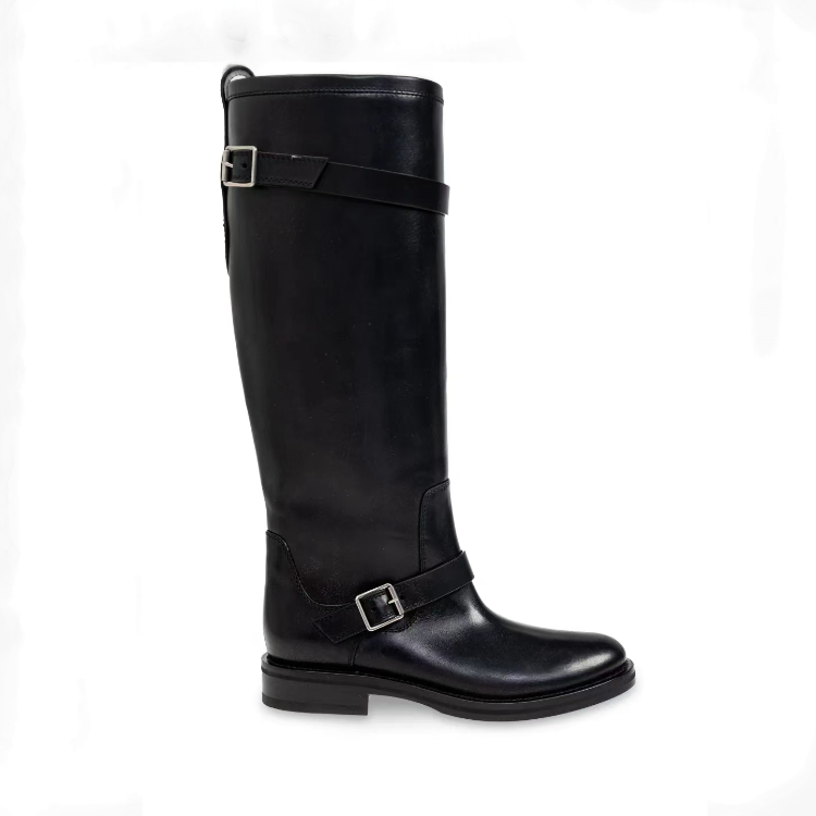 Women's Western Boots in Black Faux Leather with Buckle Detail - Image 5
