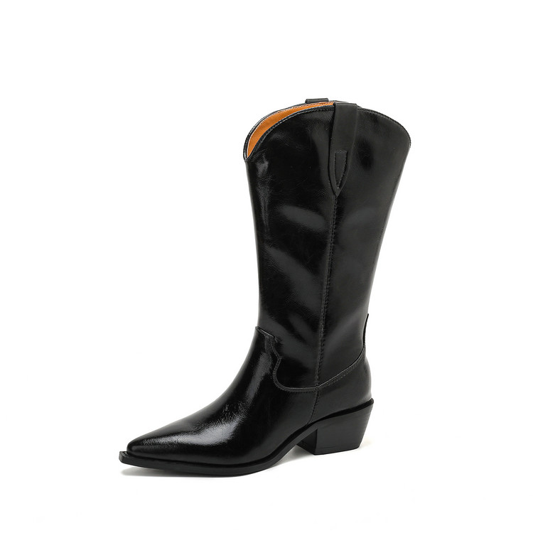 Women's Western Boots in Faux Leather with Chunky Heel and Pointed Toe - Image 5